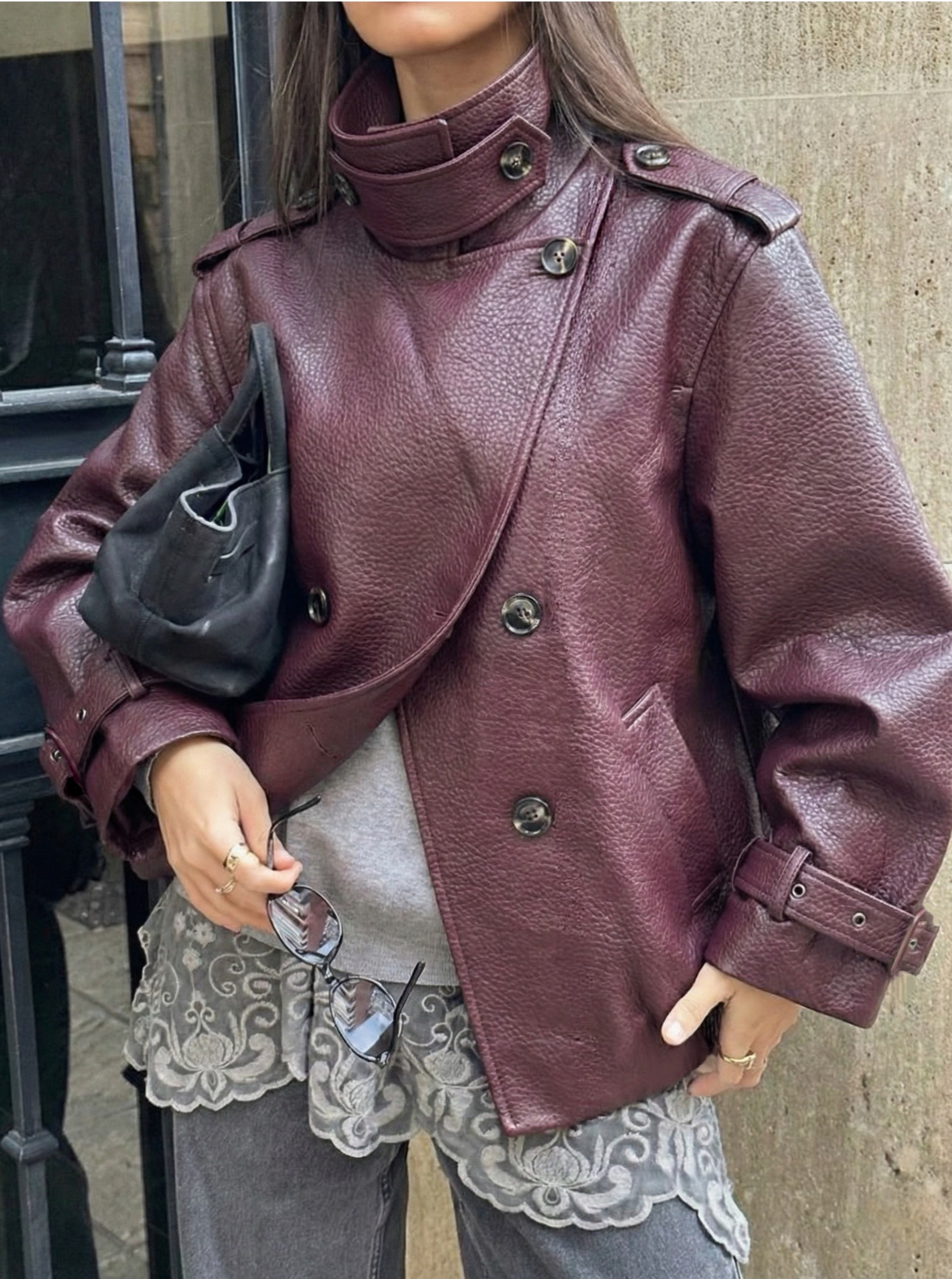 Mayorista Copperose - CHAQUETA CRUZADA DE CUERO SINTÉTICO