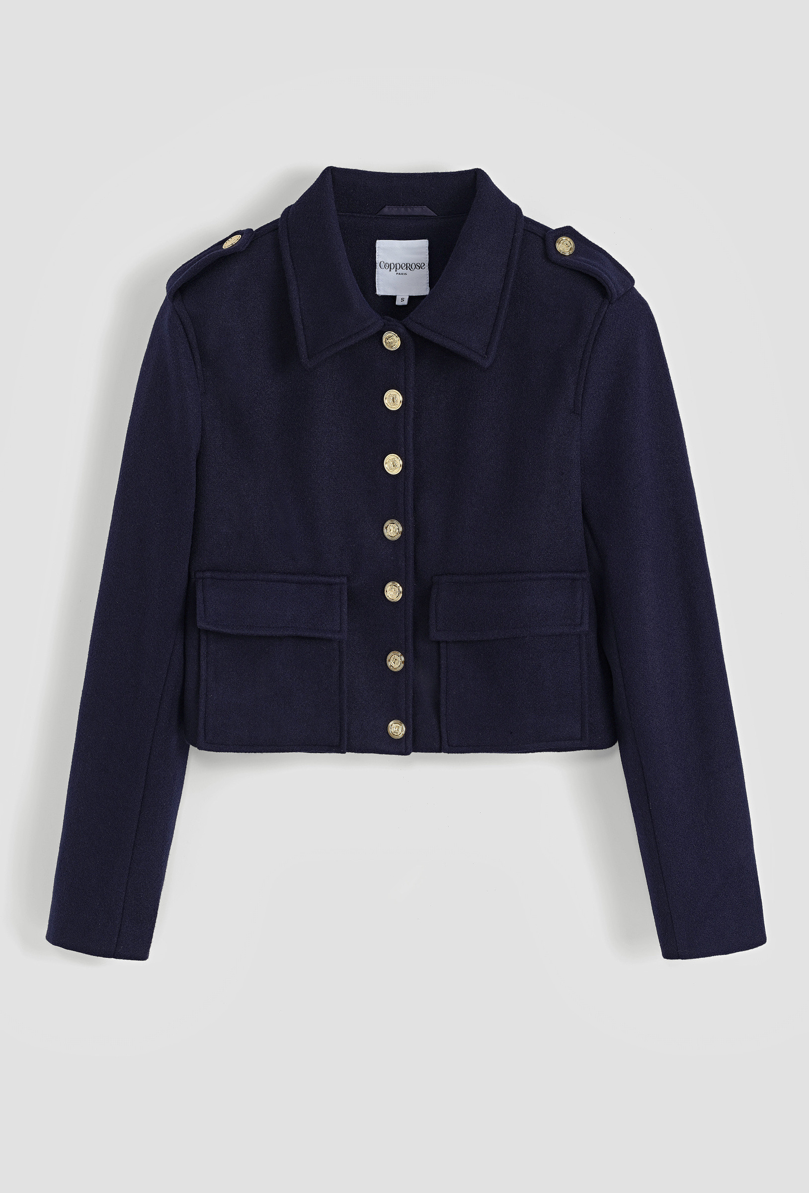 Großhändler Copperose - Kurze Jacke mit geradem Verschluss und goldenen Knöpfen