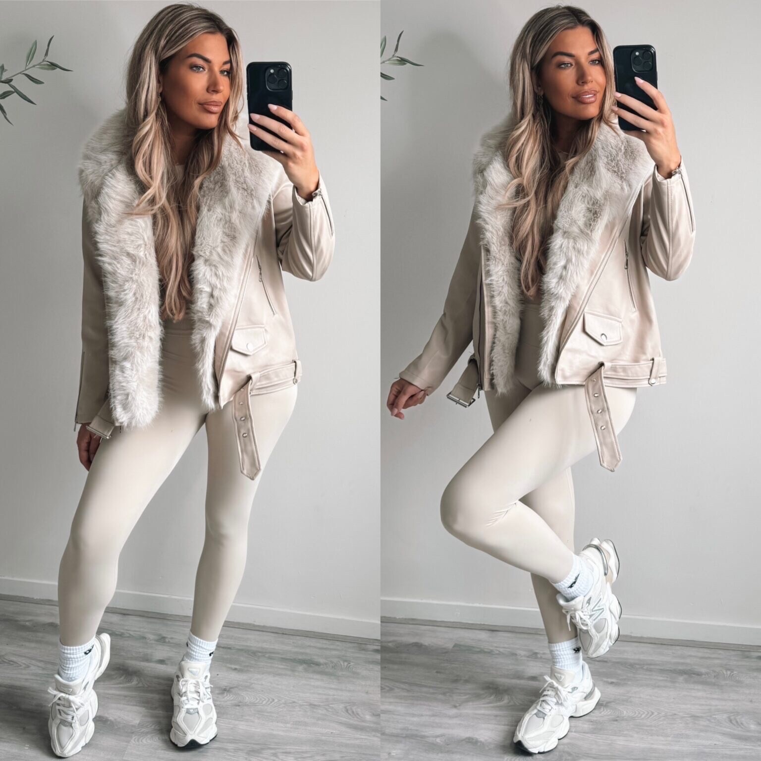 Grossiste Copperose - Blouson en similaire cuir avec fausses fourrures amovible
