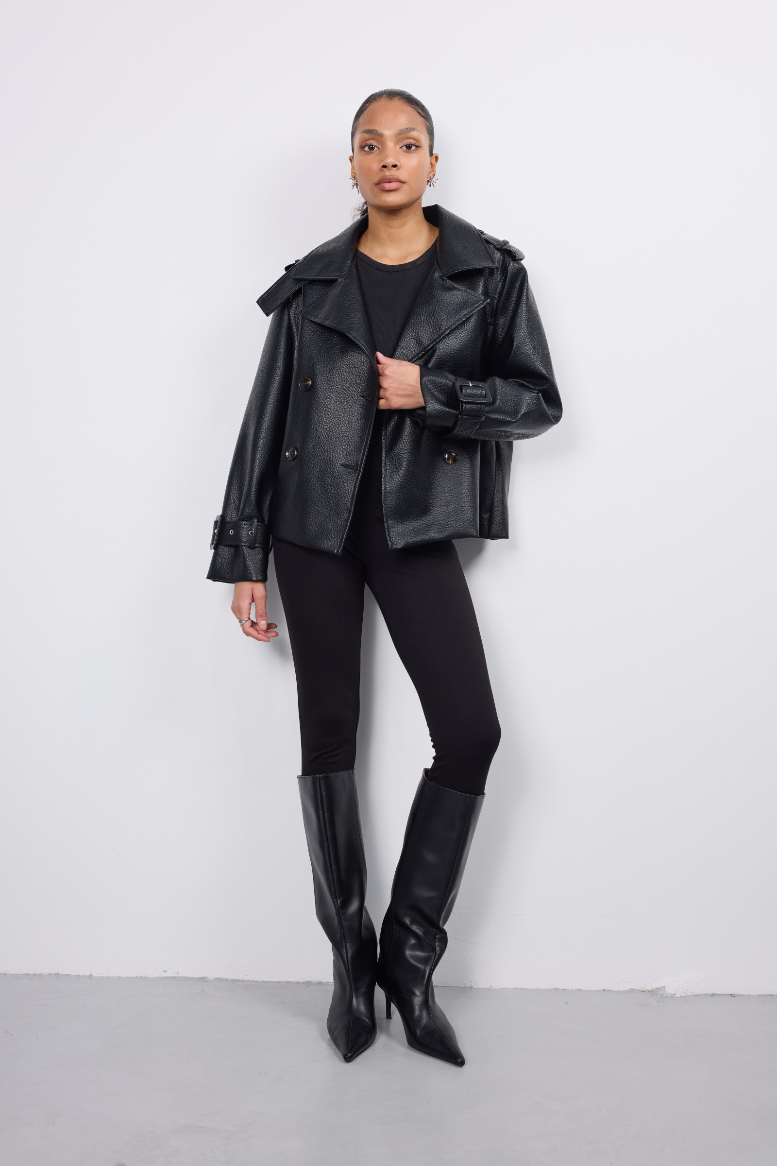Mayorista Copperose - CHAQUETA CRUZADA DE CUERO SINTÉTICO