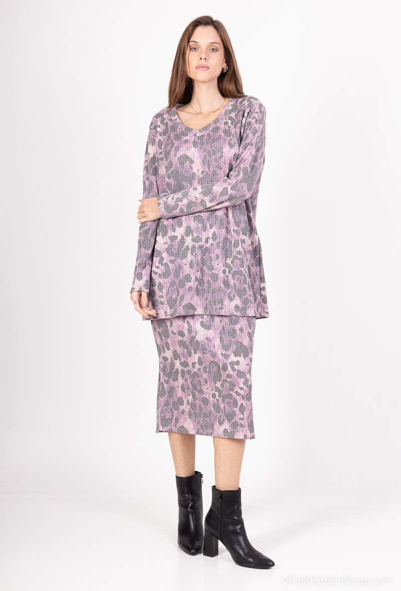 Wholesaler Coraline - Sequined leopard skirt set