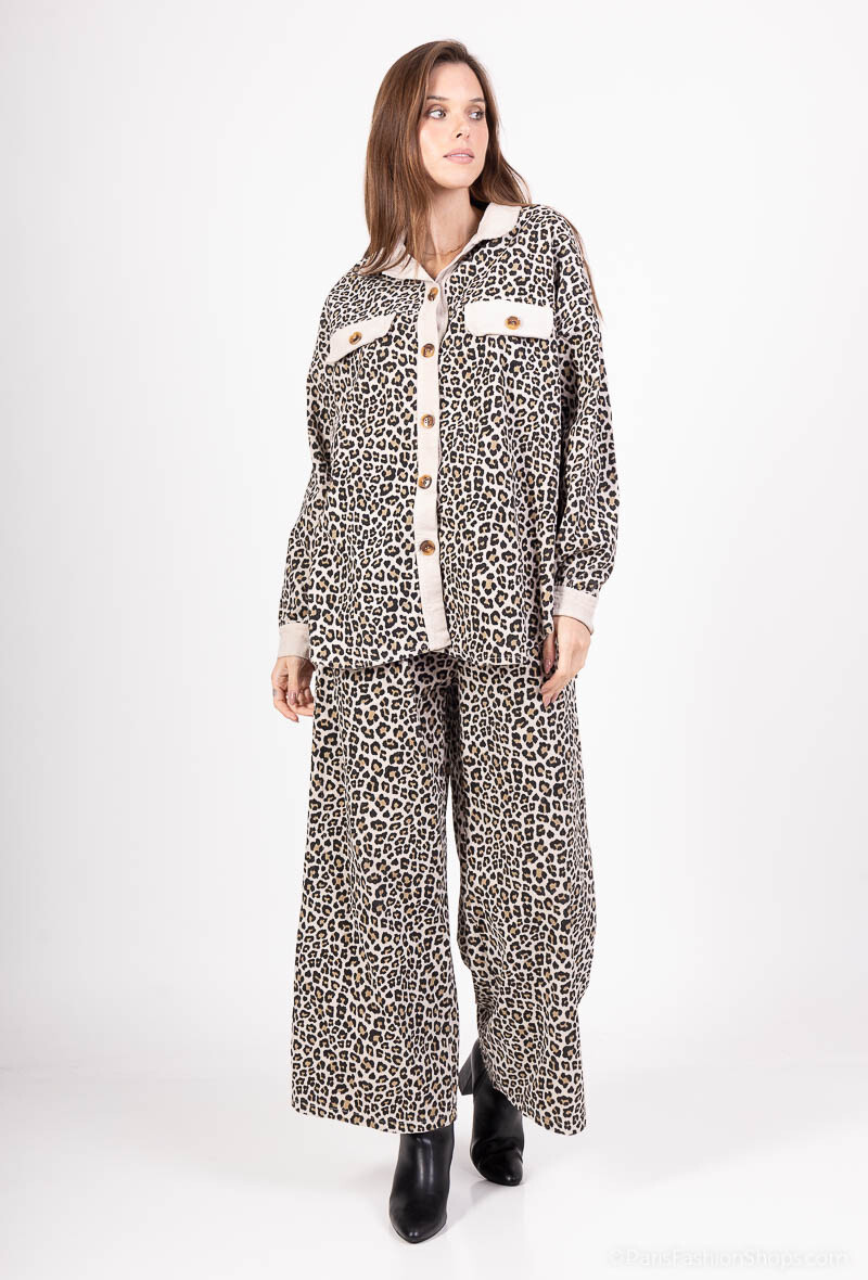 Grossiste Coraline - Ensemble pantalon léopard en coton
