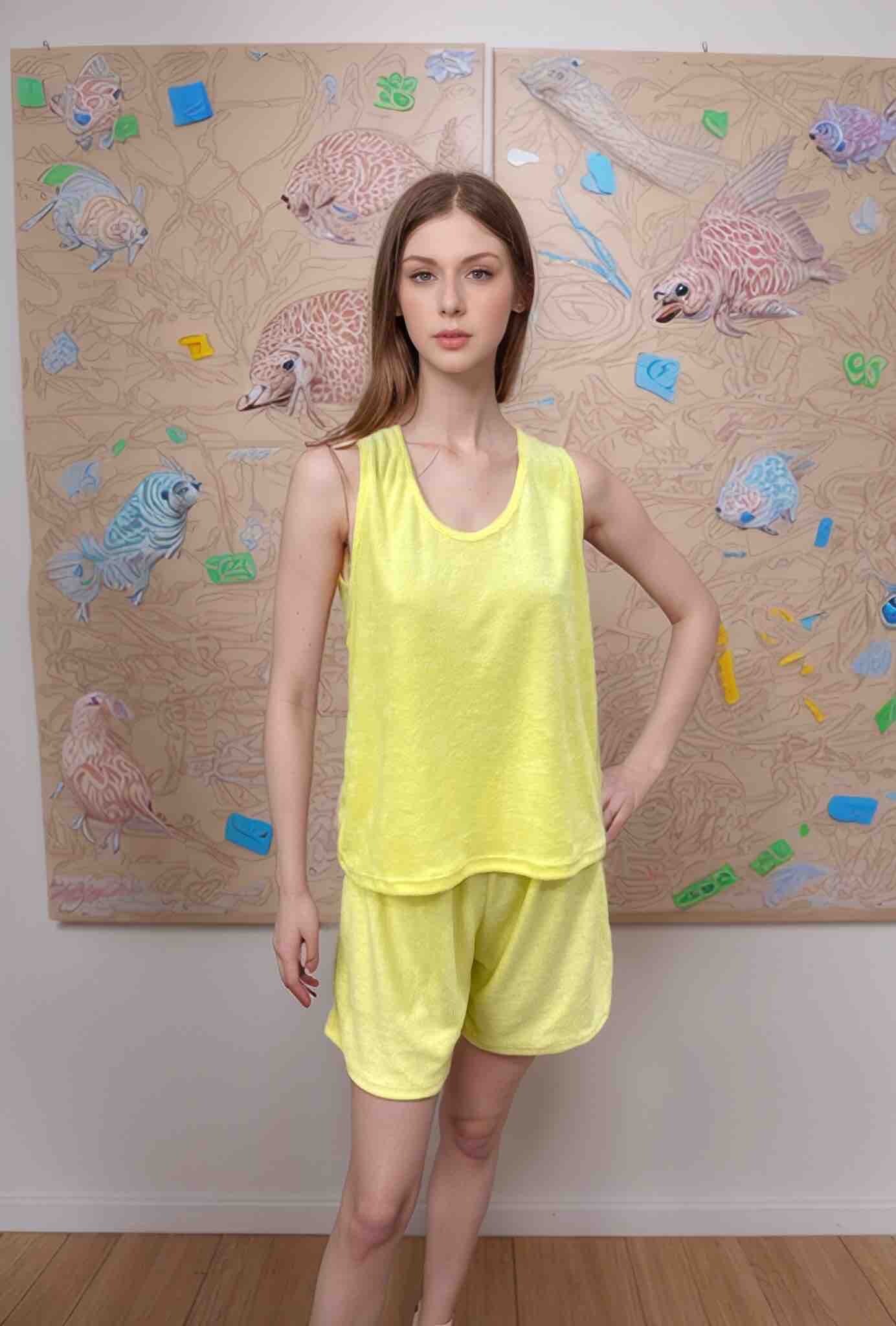 Mayorista Coraline - Pantalones cortos de esponja con camiseta sin mangas cruzada