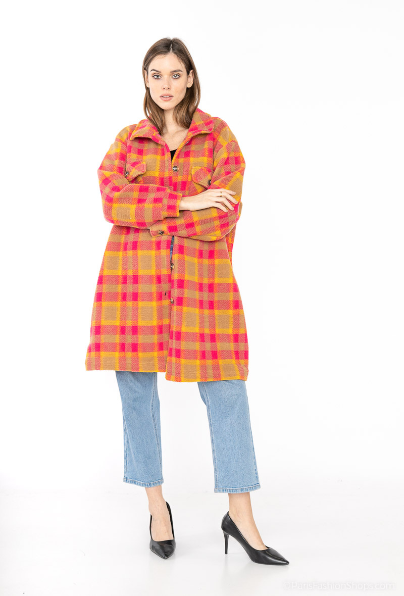 Grossiste Coraline - manteau laine carreaux