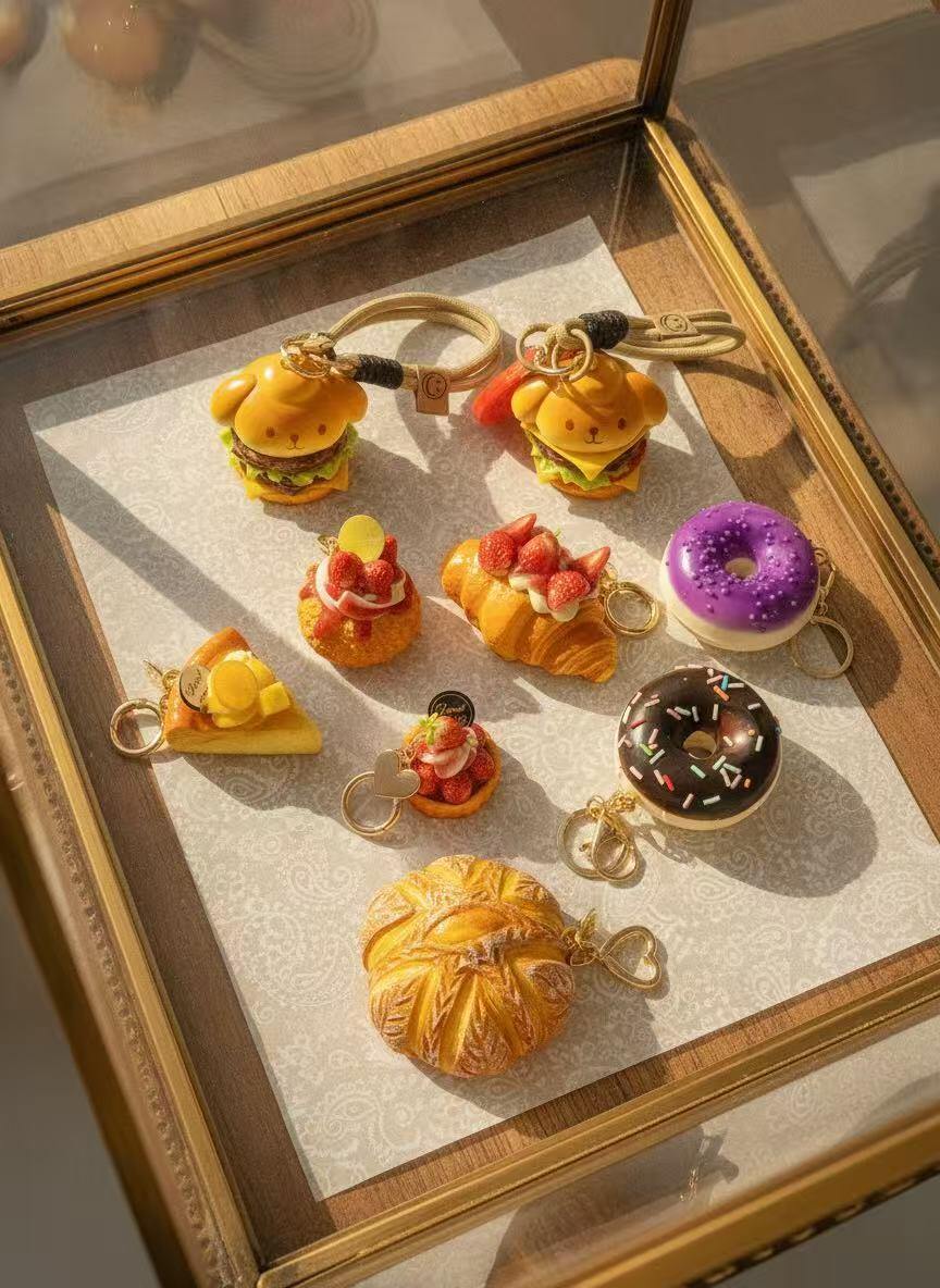 Wholesaler COSMOS - Set of 9 cute kawaii keychains with adorable mini dessert charms, trendy bag accessories