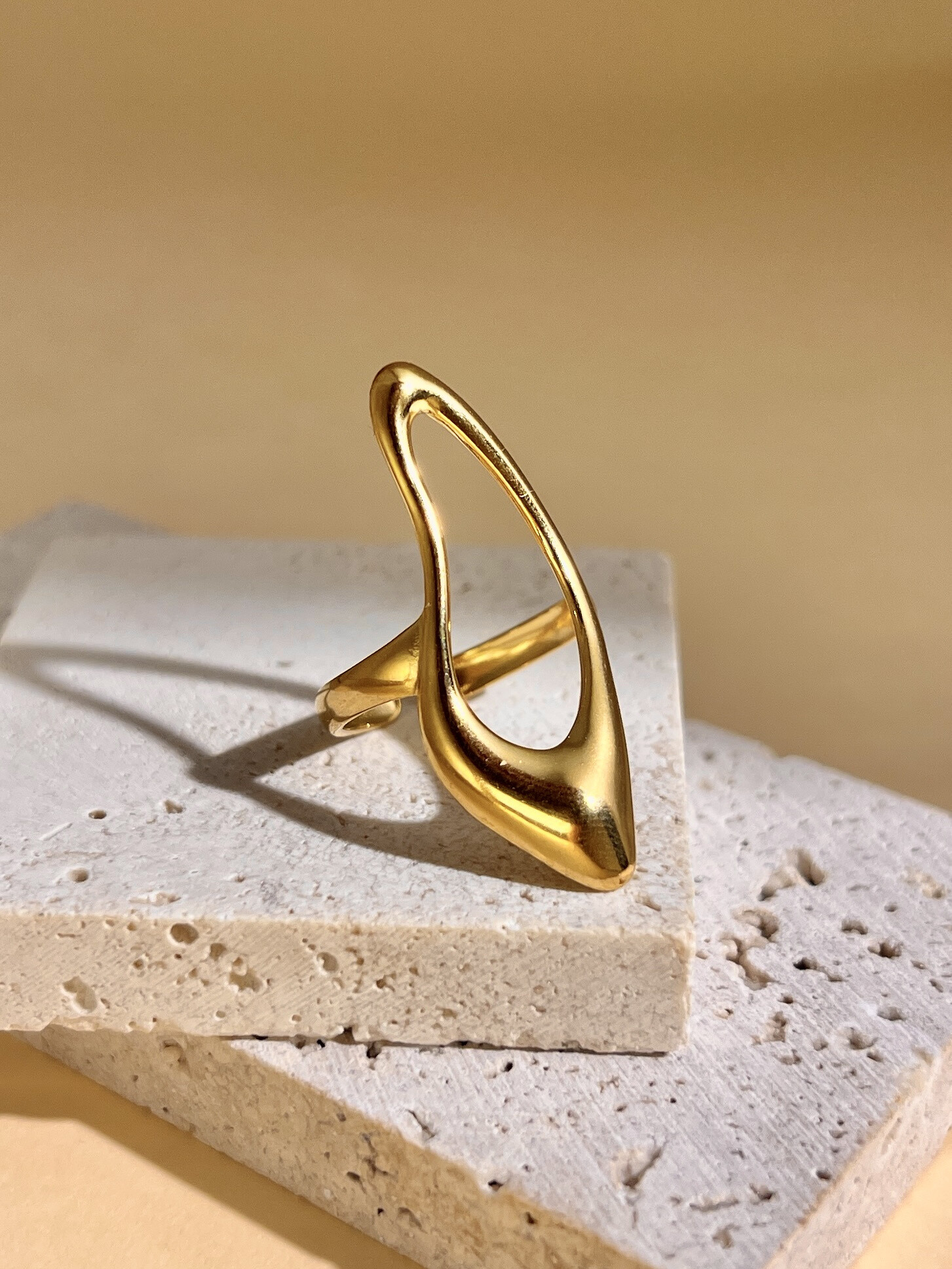Wholesaler COSMOS - Uneven Oval Adjustable Stainless Steel Contemporary Design Ring