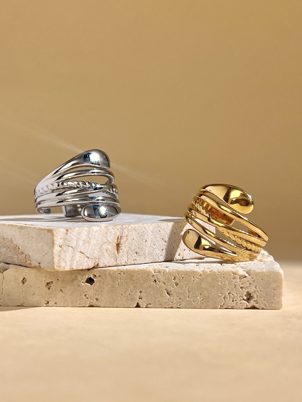 Wholesaler COSMOS - Textured Ring with Drop Ends - Stainless Steel