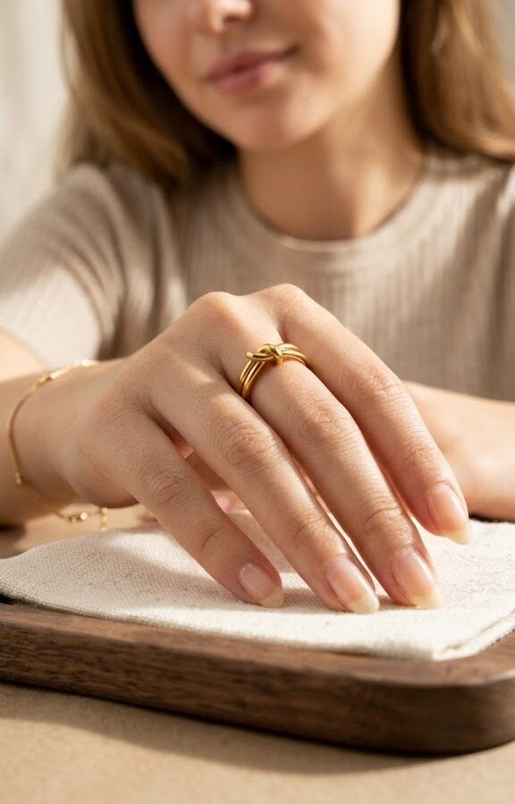 Grossiste COSMOS - Bague nœud ouvert ajustable femme acier inoxydable doré argenté minimaliste élégant
