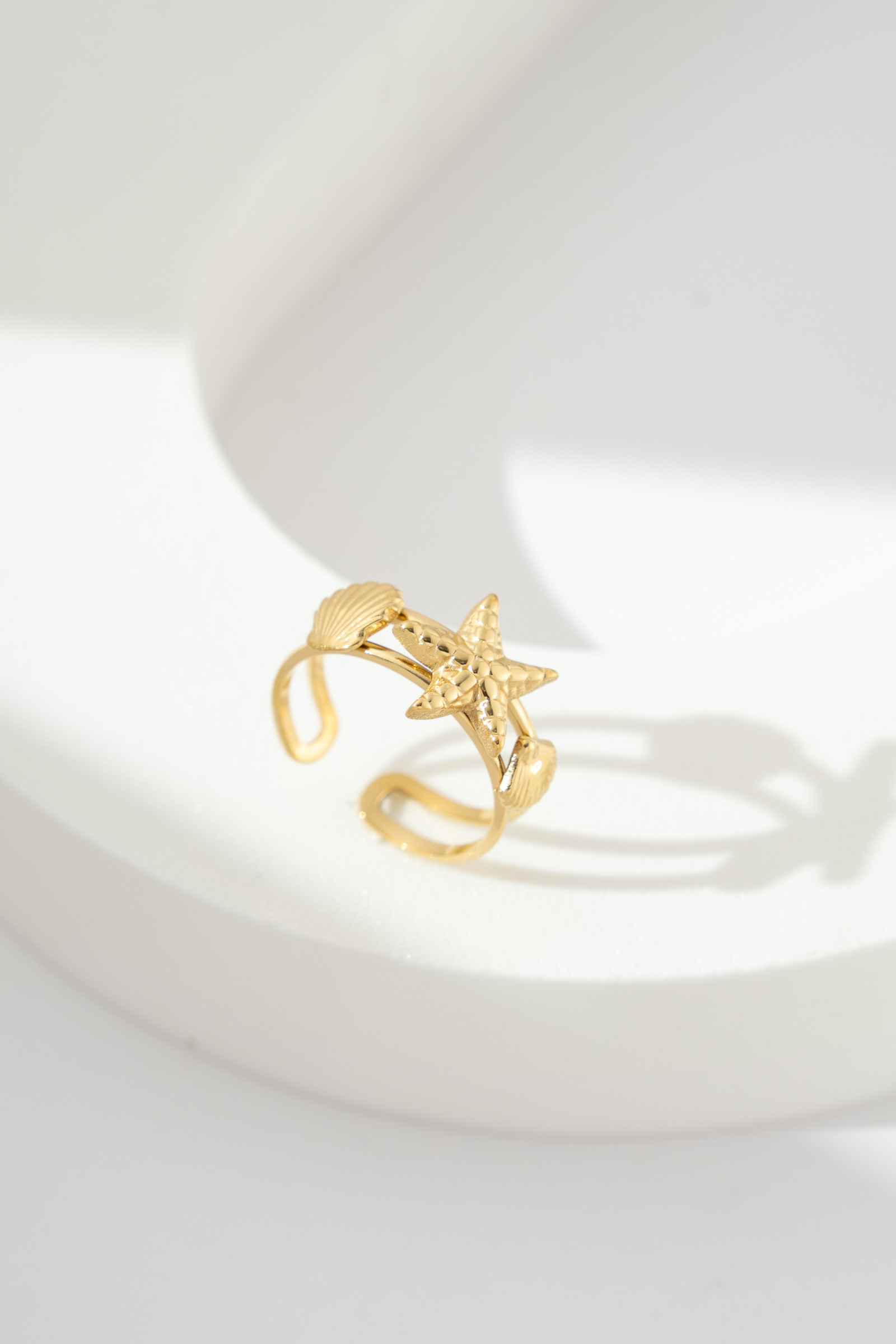 Bague Ajustable Dorée Thème Marin - Cabochon Résine Sable Coquillage étoile, Marque Shamaya Krea