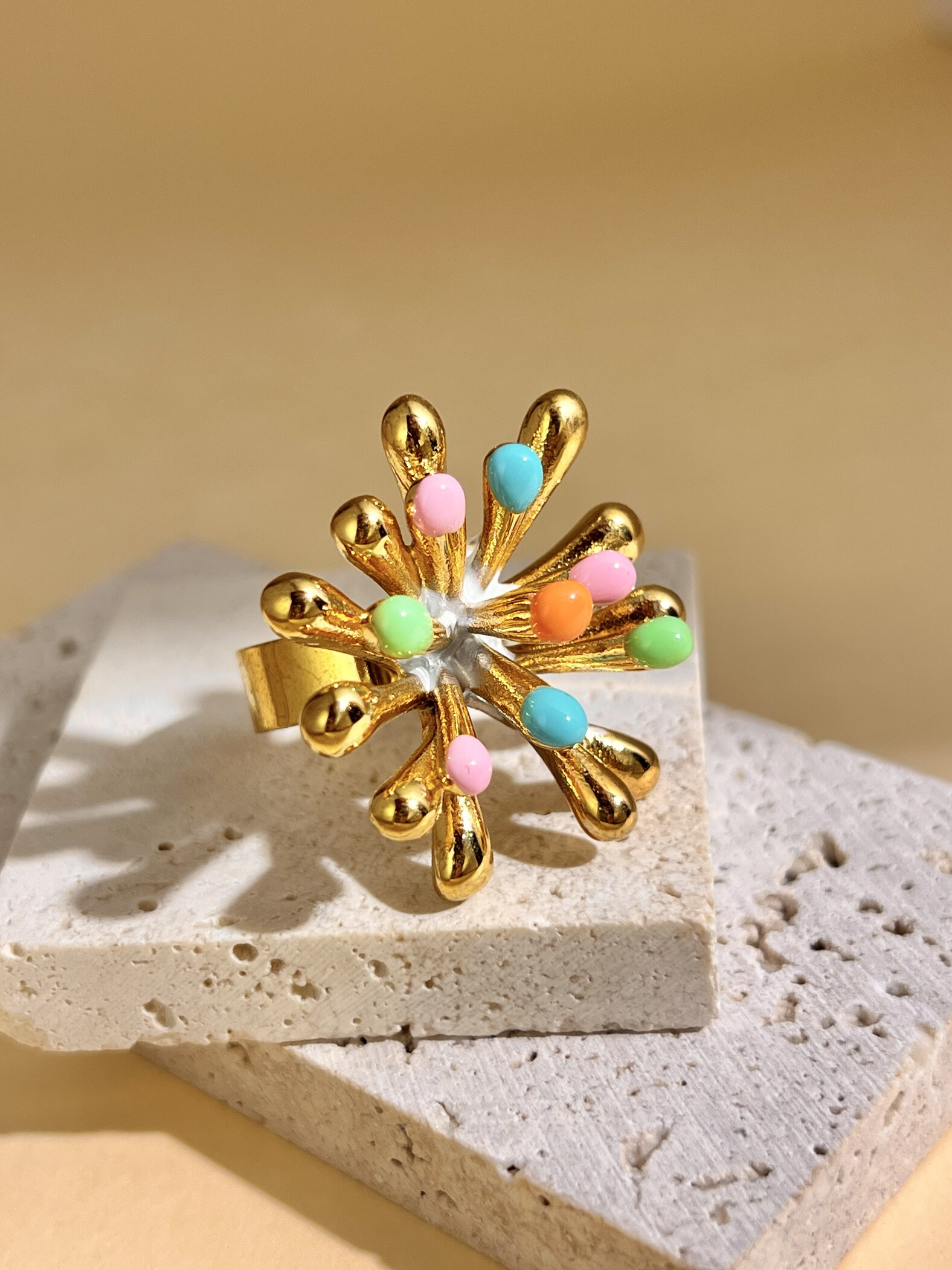 Wholesaler COSMOS - Multicolored Flower Ring in Stainless Steel Sparkle and Femininity