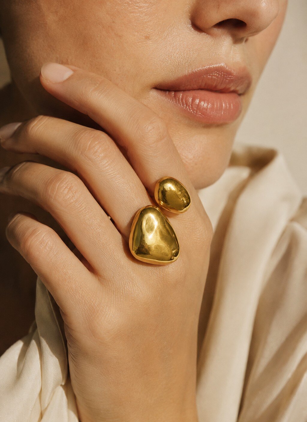 Grossiste COSMOS - Bague géométrique moderne ajustable acier inoxydable doré argenté femme tendance