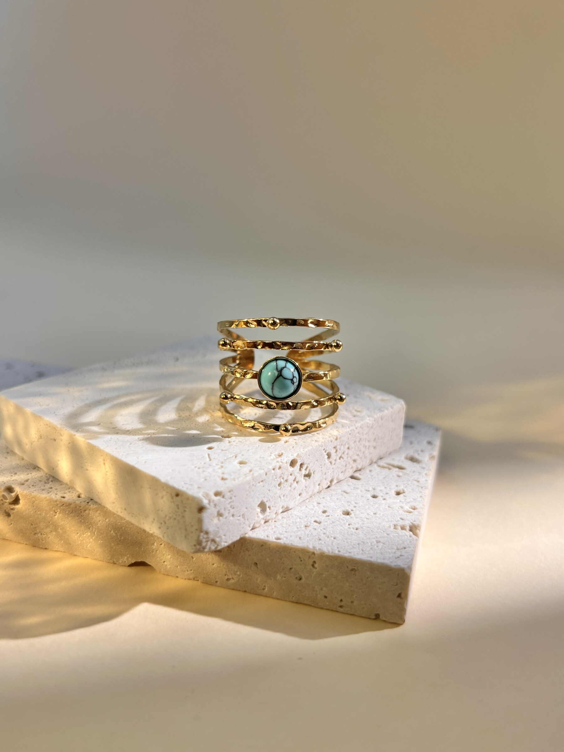 Grossiste COSMOS - Bague multi rangé en pierre réglable en acier inoxydable