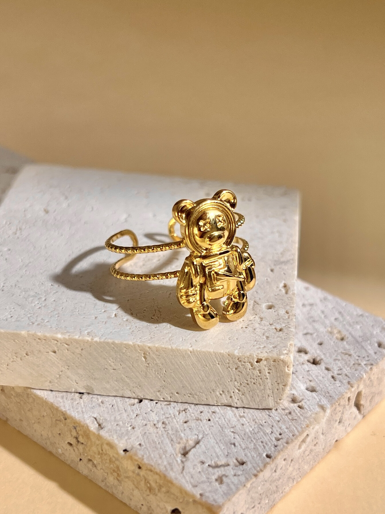 Wholesaler COSMOS - Adjustable stainless steel bear-shaped ring - cute fashion jewelry