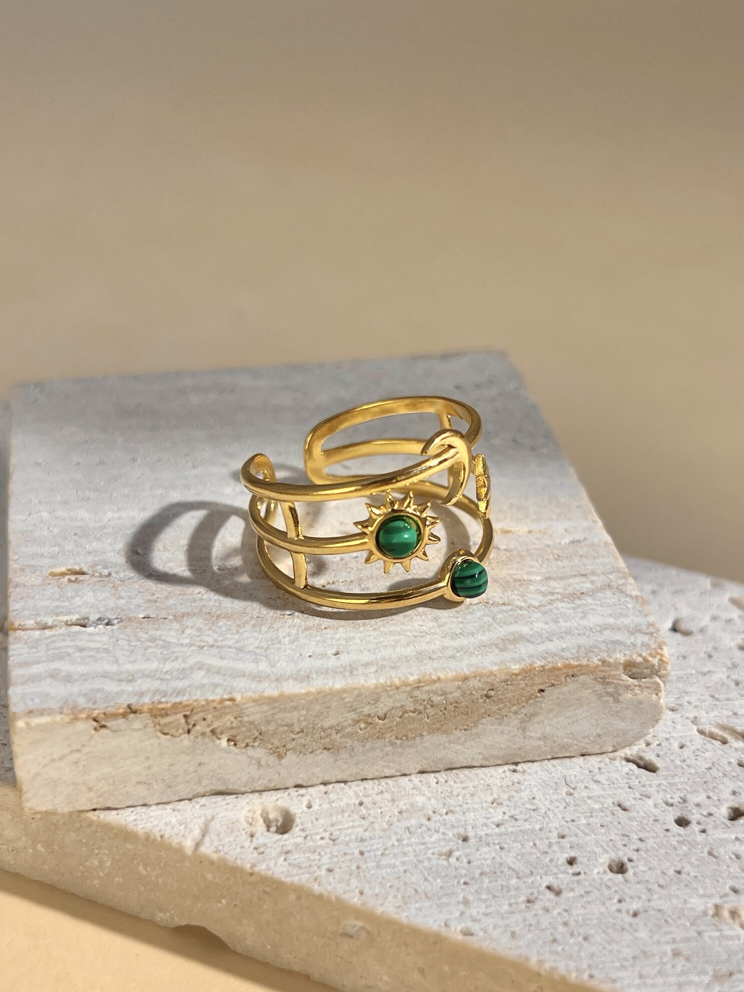 Wholesaler COSMOS - Adjustable Moon, Star & Sun Ring with Stone