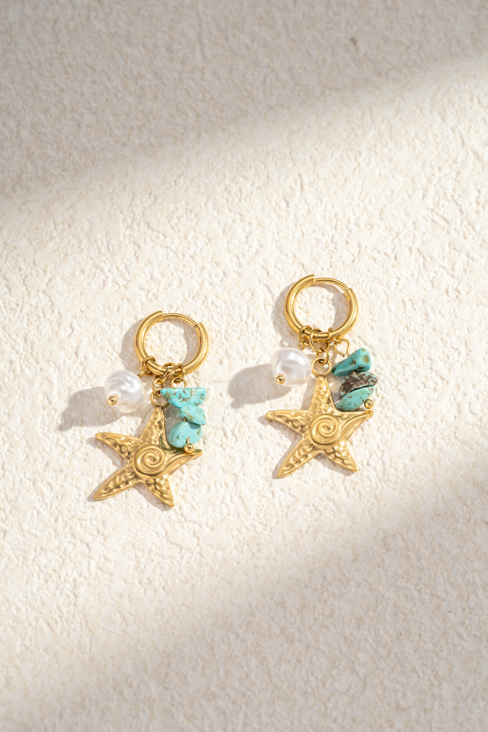 Grossiste COSMOS - Boucles d'Oreilles Étoile Dorée & pierre Turquoise