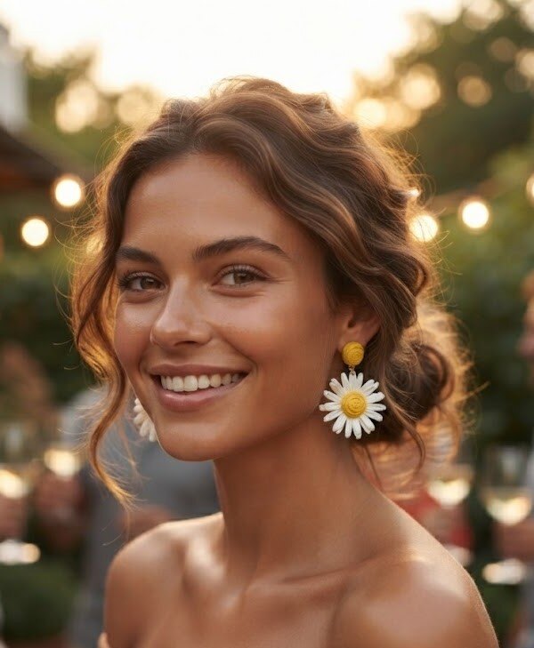 Grossiste COSMOS - Boucles d'Oreilles Marguerites en Raphia Tressé  Tiges en Acier Inoxydable
