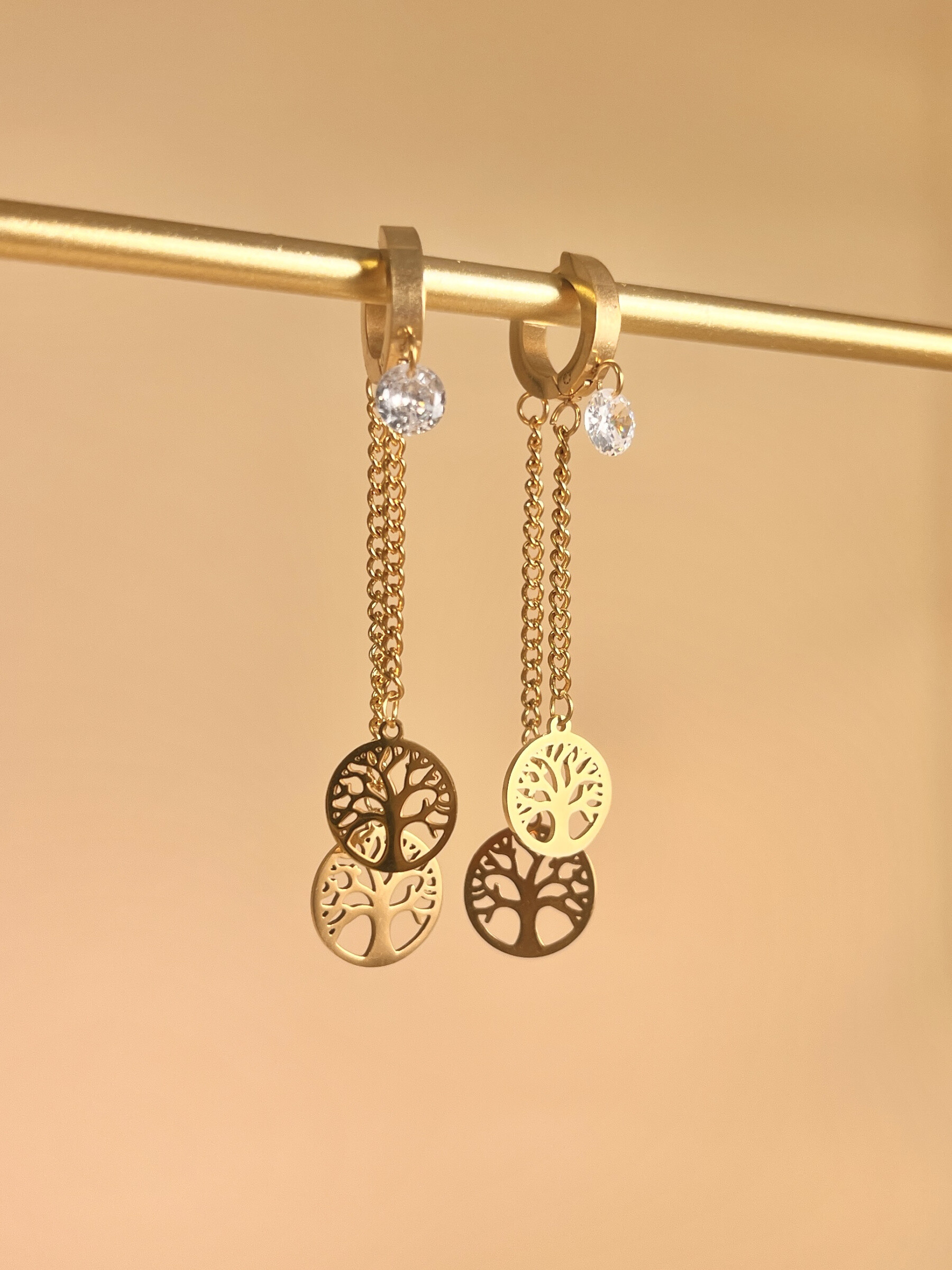 Grossiste COSMOS - Boucle d’oreille pendante arbre de vie acier inoxydable
