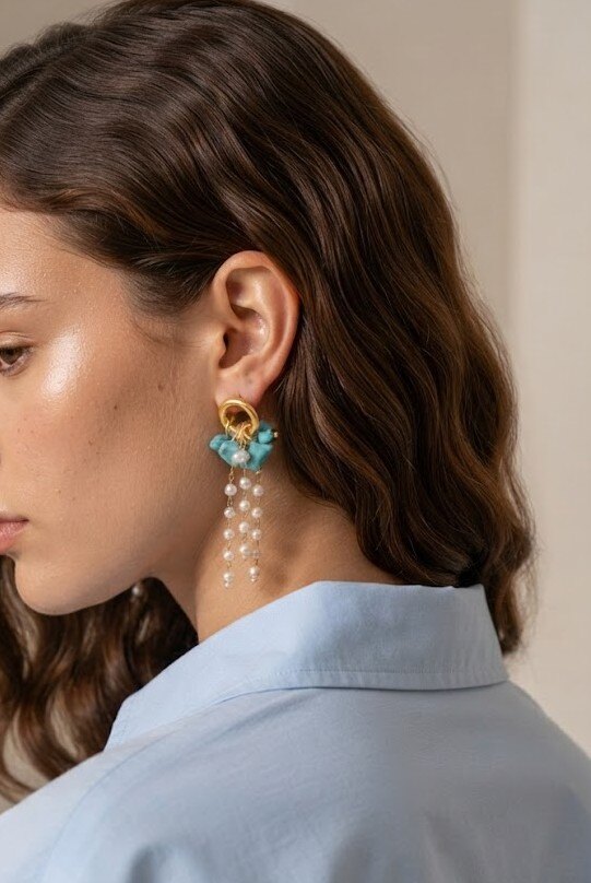 Grossiste COSMOS - Boucles oreilles pierres naturelles perles acier inoxydable doré élégantes bohème chic