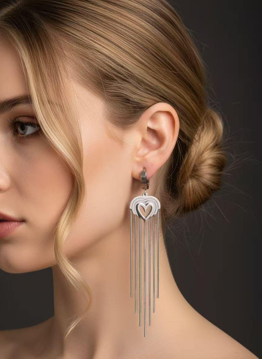 Mayorista COSMOS - Pendientes de Corazón en Cascada Dorada Largos Modernos Chic Elegantes Femeninos Atrevidos