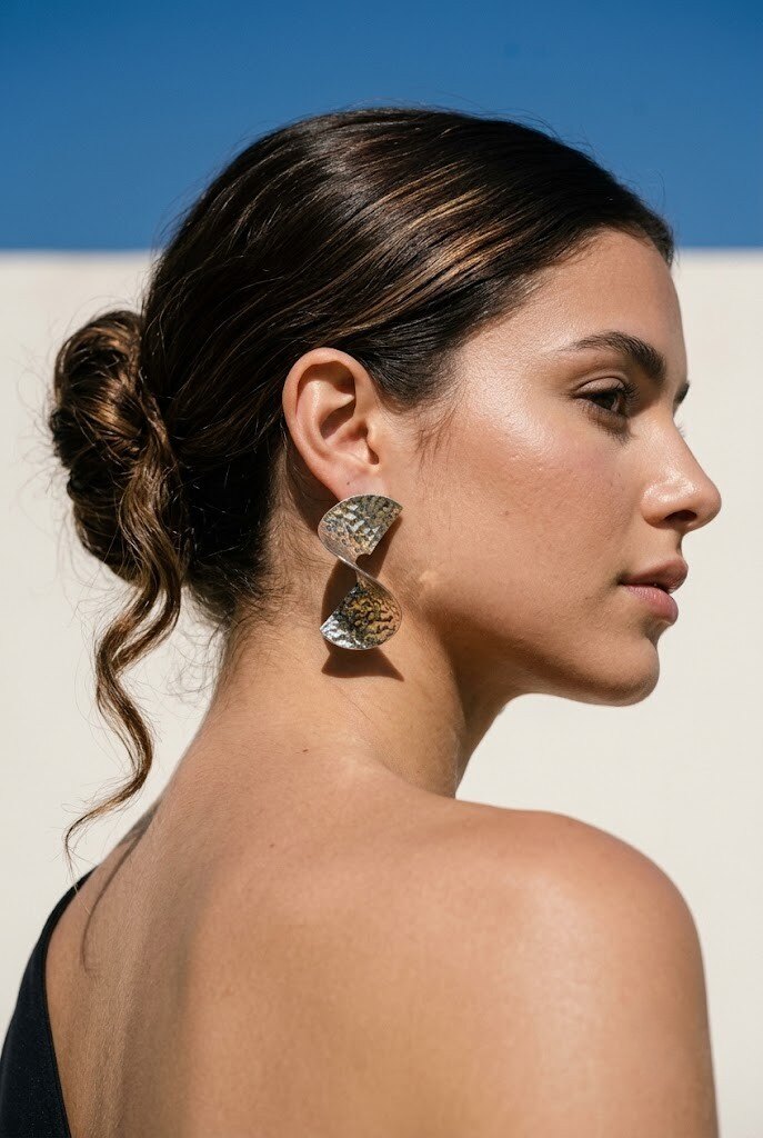 Wholesaler COSMOS - Modern hammered geometric earrings in gold and silver for women, trendy stainless steel