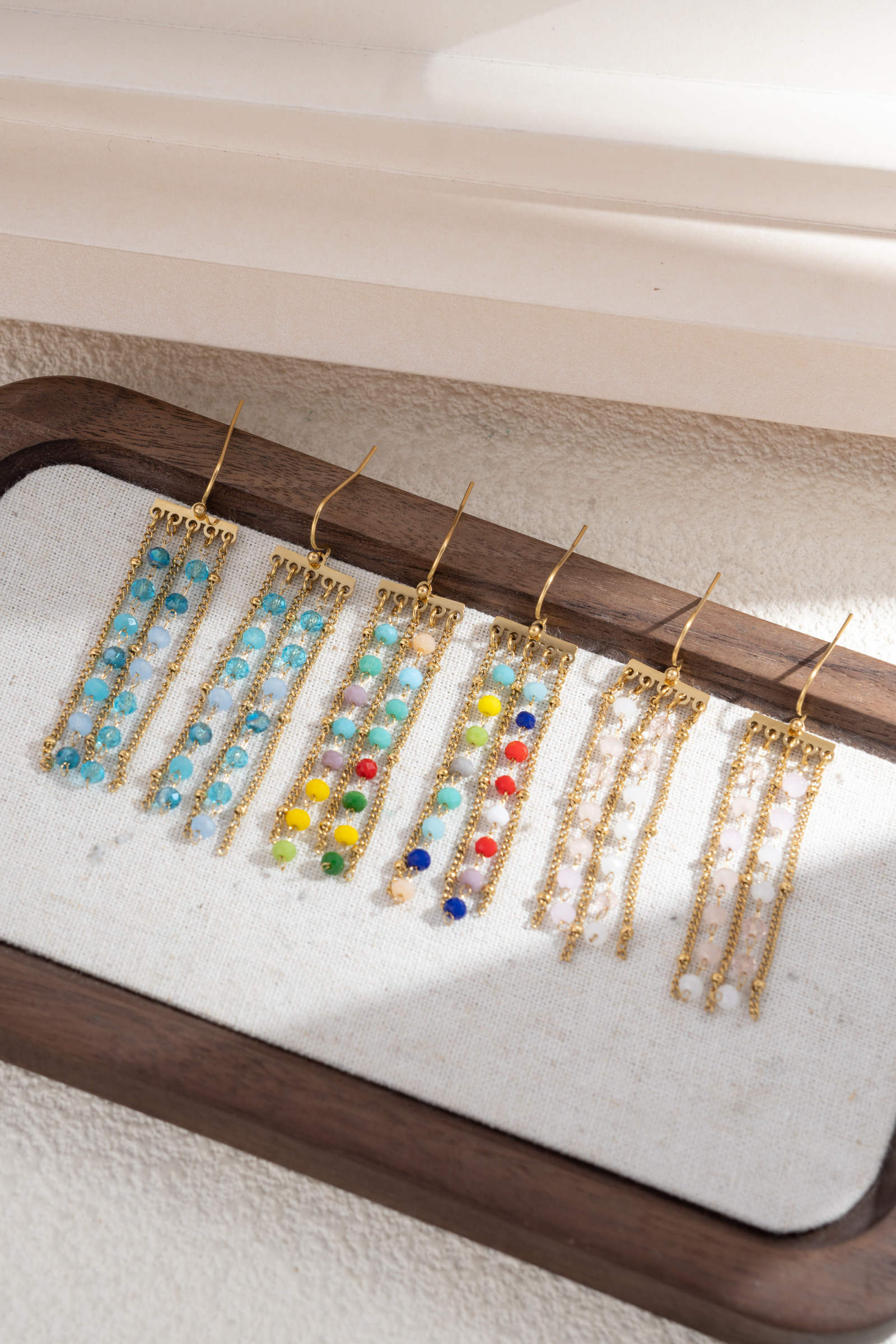Grossiste COSMOS - Lot 3 boucles oreilles perles colorées acier inoxydable doré pendantes élégantes