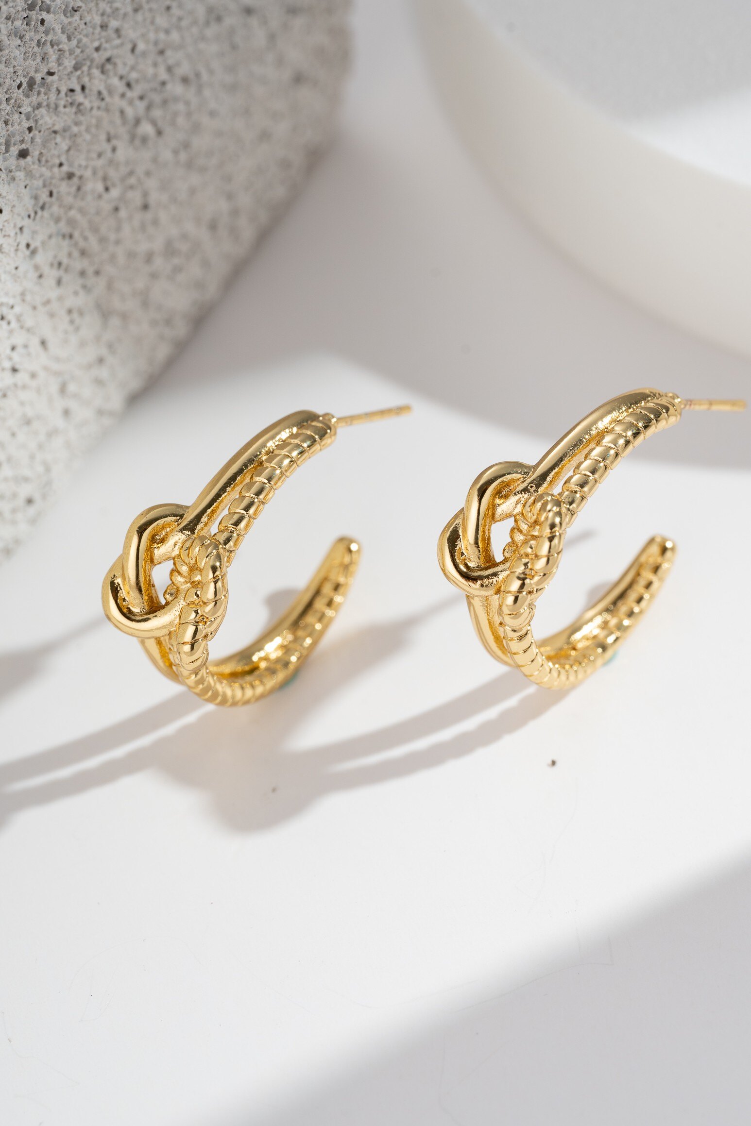 Wholesaler COSMOS - Solar Knot Hoops — Braided Golden Earrings in Shiny Stainless Steel