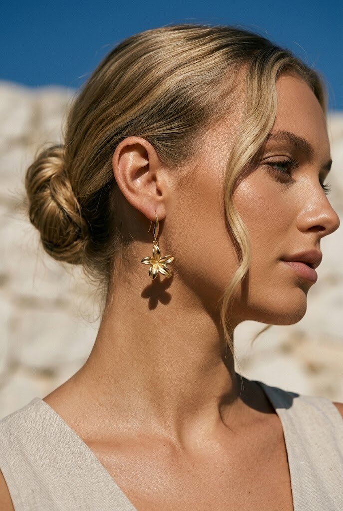 Grossiste COSMOS - Boucles Fleur Cinq Pétales Doré en Acier Inoxydable Style Nature Chic