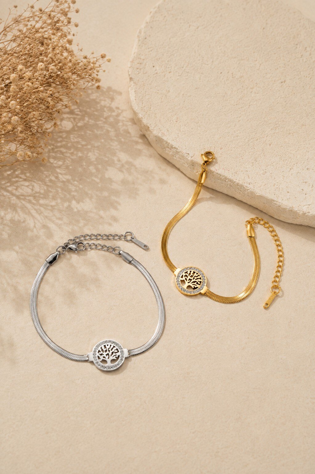 Grossiste COSMOS - Lot 2 bracelets acier inoxydable doré argenté motifs arbre de vie élégants