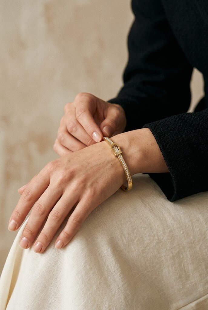 Wholesaler COSMOS - Gold bracelet with belt buckle in stainless steel, elegant, modern, refined, chic