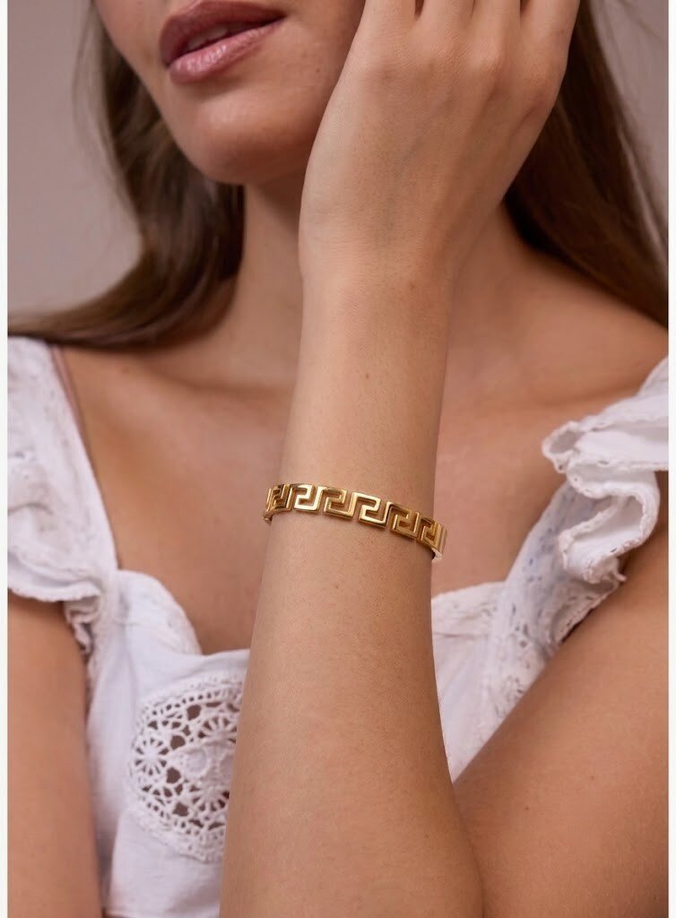 Mayorista COSMOS - Brazalete griego para mujer de acero inoxidable dorado, geométrico, elegante, refinado, moderno, a la moda