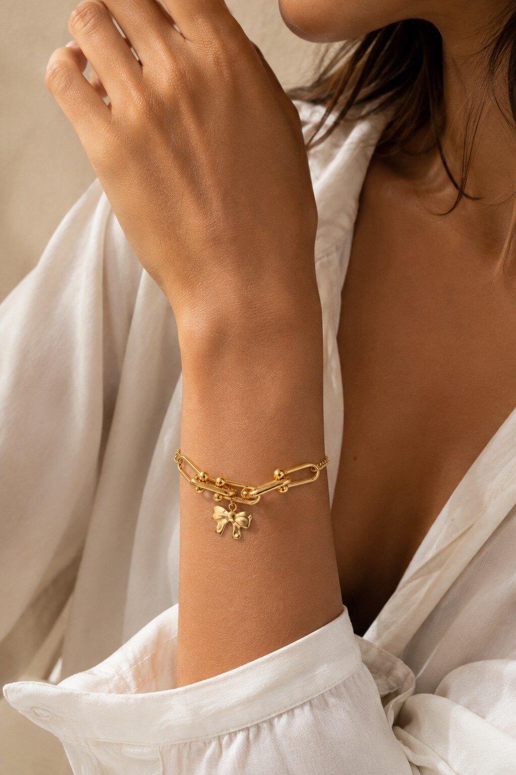 Wholesaler COSMOS - Gold Knot Link Bracelet Stainless Steel Chic Feminine Elegant Durable