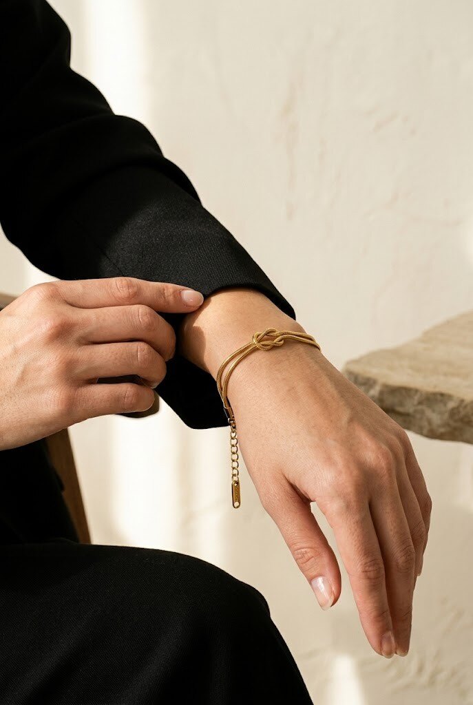 Wholesaler COSMOS - Stainless steel knot bracelet, elegant fine chain in modern gold and silver