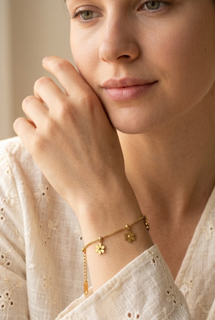 Grossiste COSMOS - Bracelet breloque fleur doré argenté acier inoxydable tendance