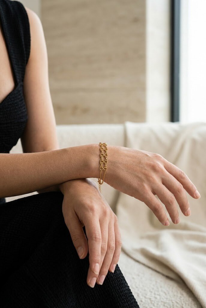 Wholesaler COSMOS - Gold double chain bracelet with infinity motif in elegant minimalist chic stainless steel