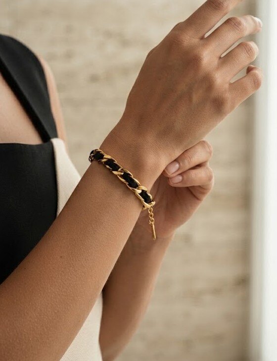 Grossiste COSMOS - Bracelet chaîne tressée noir acier inoxydable homme femme tendance