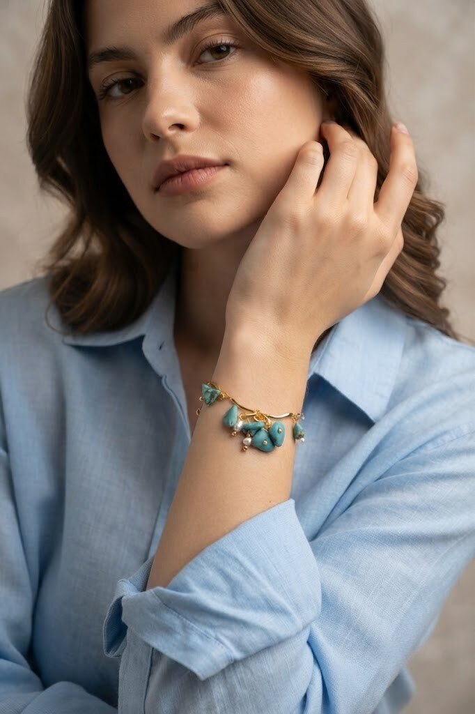 Grossiste COSMOS - Bracelet pierres naturelles perles acier inoxydable doré élégant bohème chic coloré