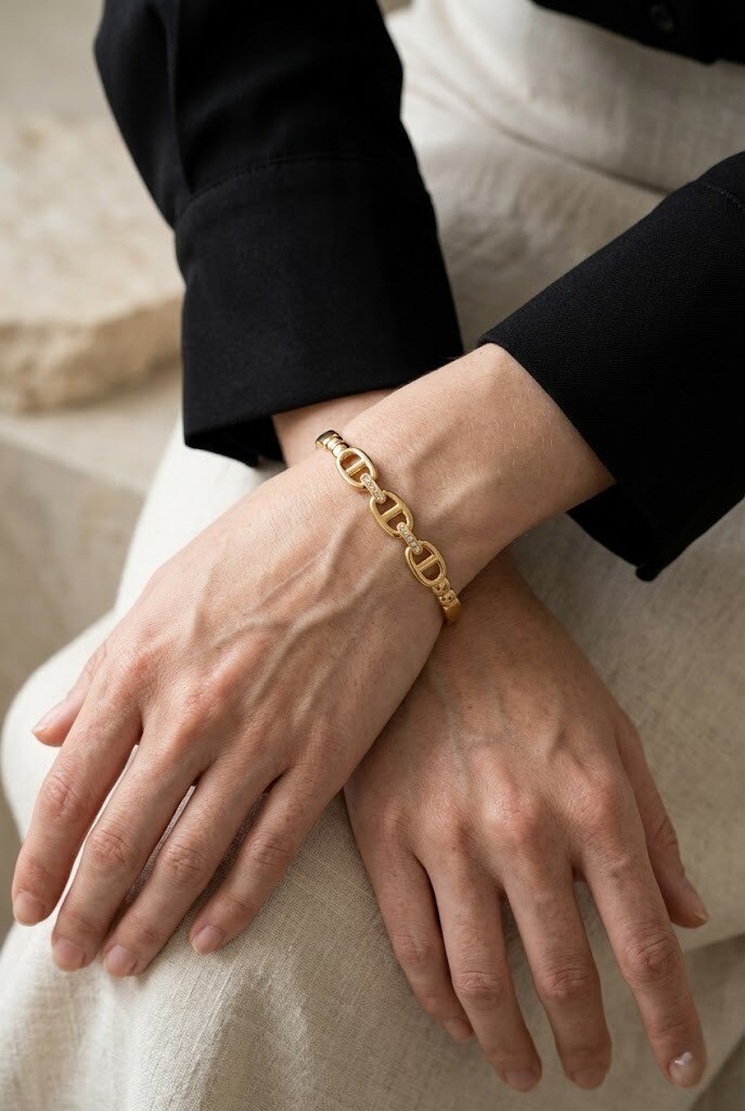 Wholesaler COSMOS - Elegant modern luminous refined chic stainless steel oval link bracelet