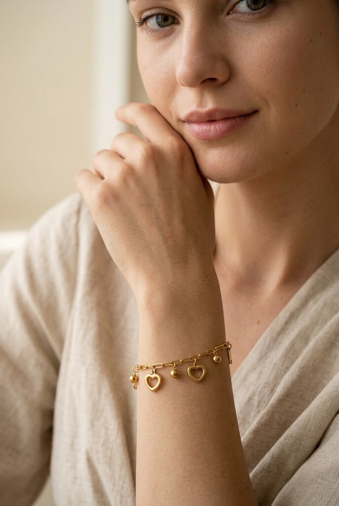 Grossiste COSMOS - Bracelet fin cœur ajouré doré argenté acier inoxydable tendance