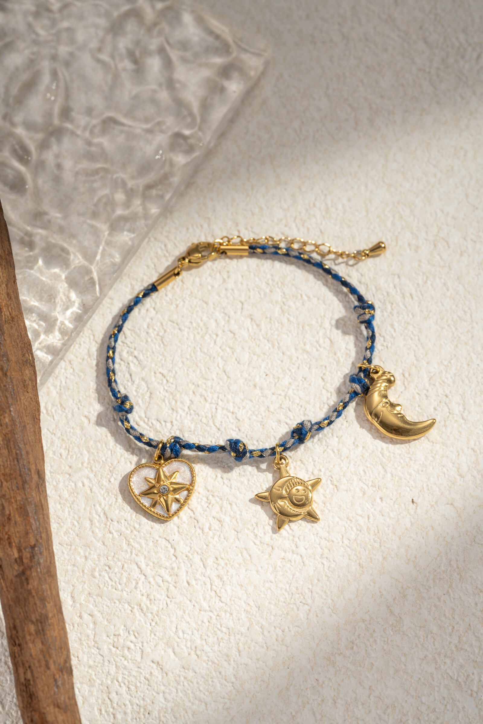 Wholesaler COSMOS - Braided rope bracelet with steel charms heart star moon boho chic