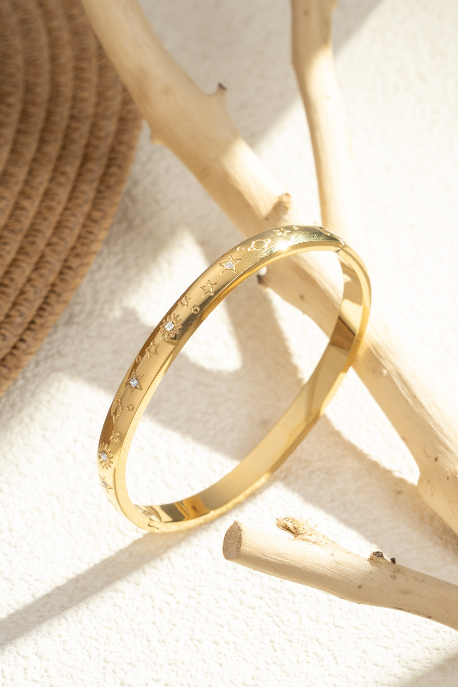 Grossiste COSMOS - Bracelet rigide motifs étoile fleur acier inoxydable doré élégant tendance femme bijoux