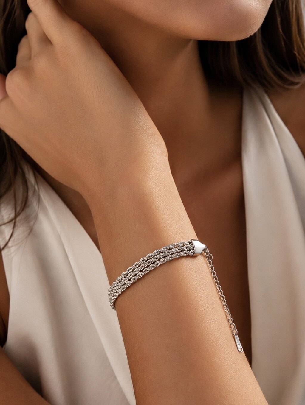 Großhändler COSMOS - Moderner gedrehter Seilkettchen-Armband aus gold- und silberfarbenem Edelstahl
