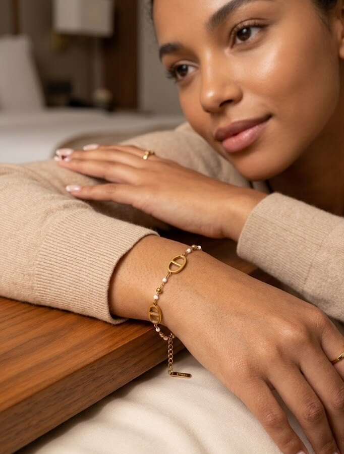 Grossiste COSMOS - Bracelet maille ovale acier inoxydable doré élégant moderne tendance femme