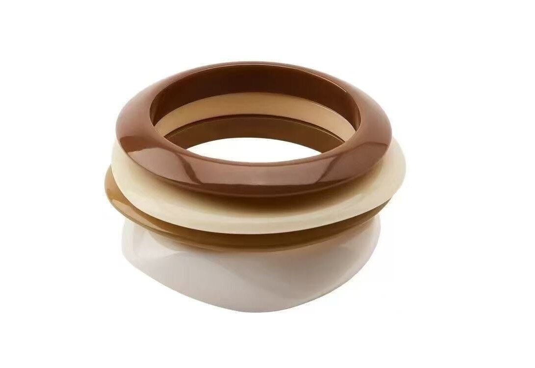 Grossiste COSMOS - Lot de 4 Bracelets Jonc Résine Crème Beige Brun Dégradé Naturel