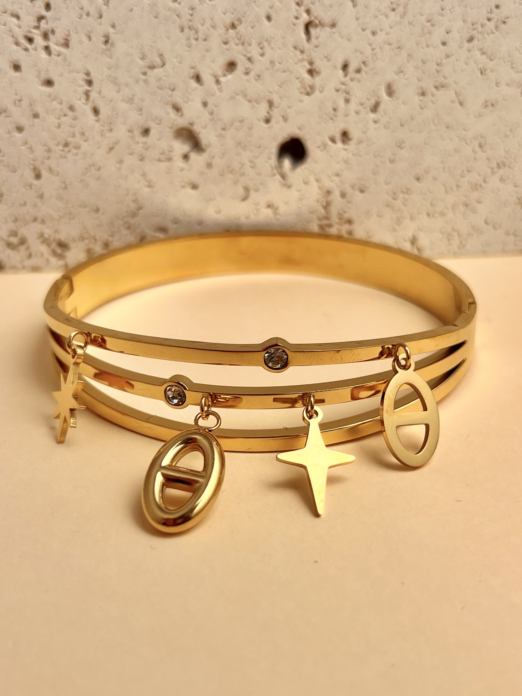 Grossista COSMOS - Bracciale rigido stella & cristallo - Acciaio inossidabile