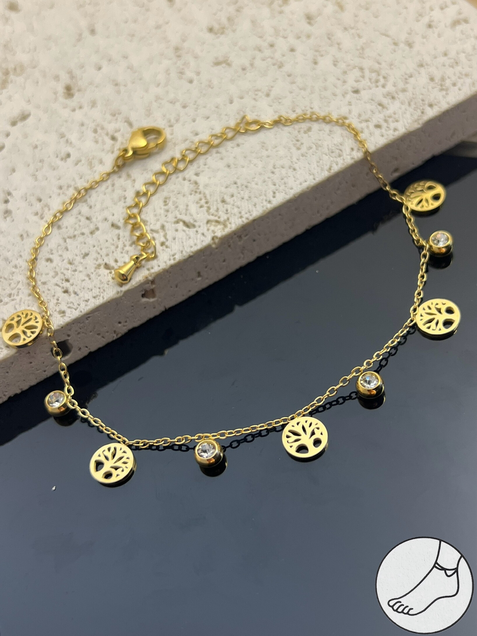 Wholesaler COSMOS - Stainless steel ankle chain tree of life rhinestone