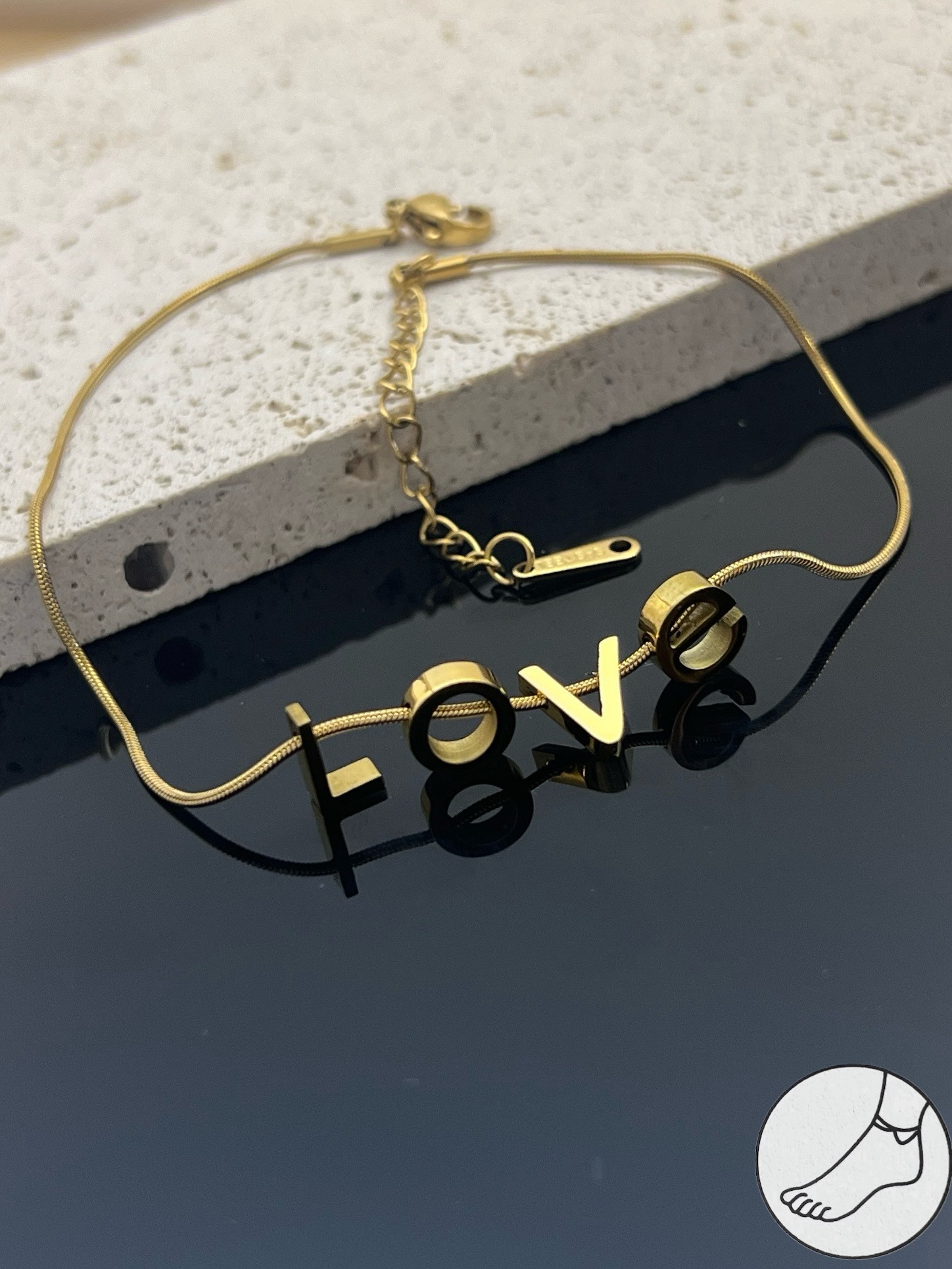 Grossista COSMOS - Catena da Caviglia LOVE - Messaggio d'Amore in Acciaio Inossidabile