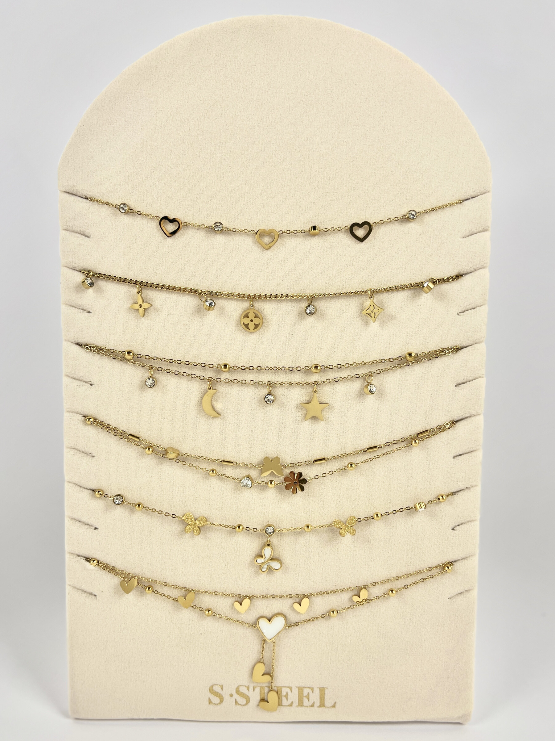 Mayorista COSMOS - Conjunto de 6 cadenas de tobillo con dijes - Acero inoxidable