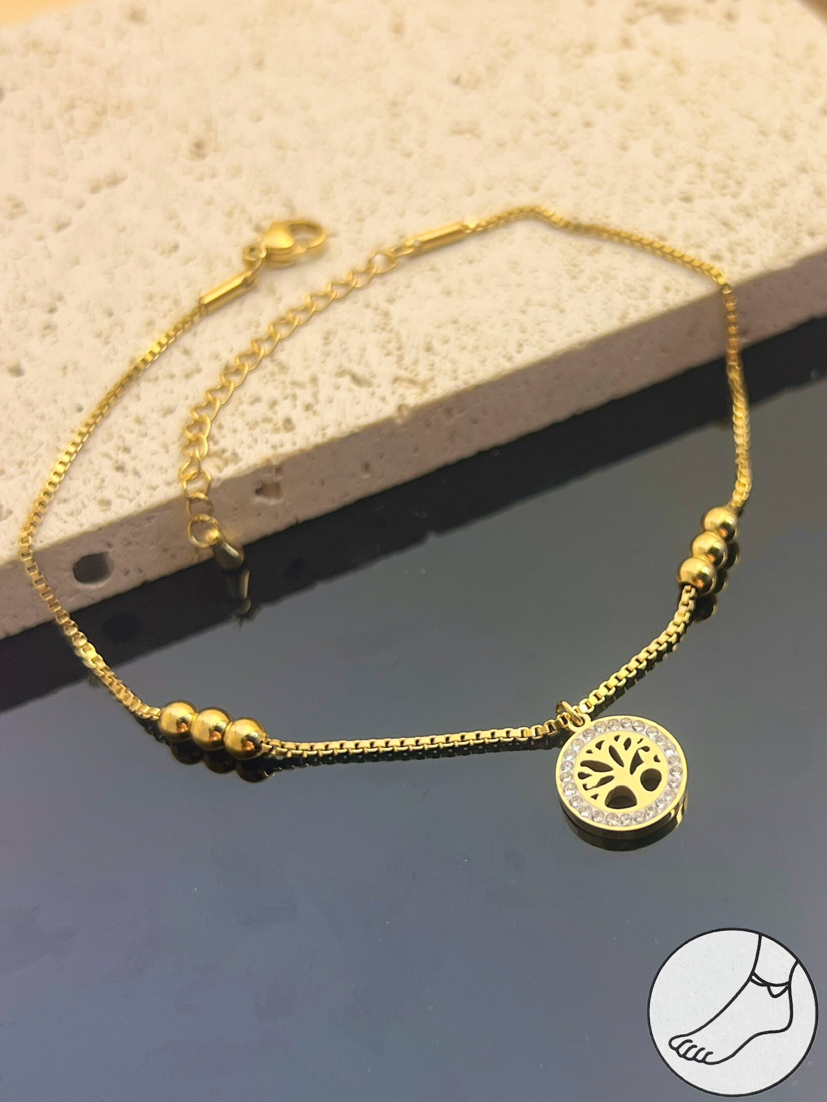 Wholesaler COSMOS - Stainless steel ankle chain tree of life symbol energy