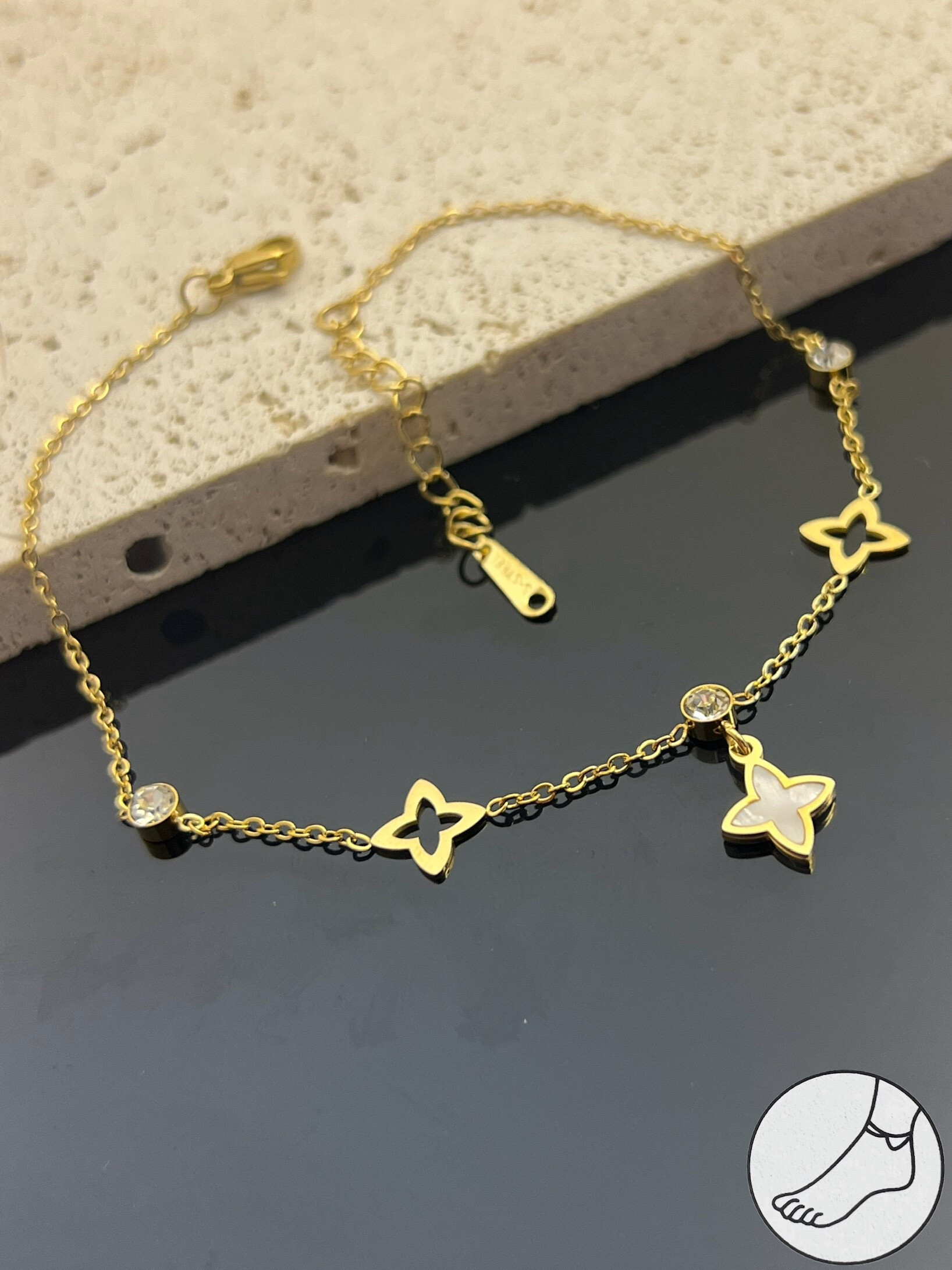 Wholesaler COSMOS - Star Pearl Anklet - Stainless Steel & Mother of Pearl