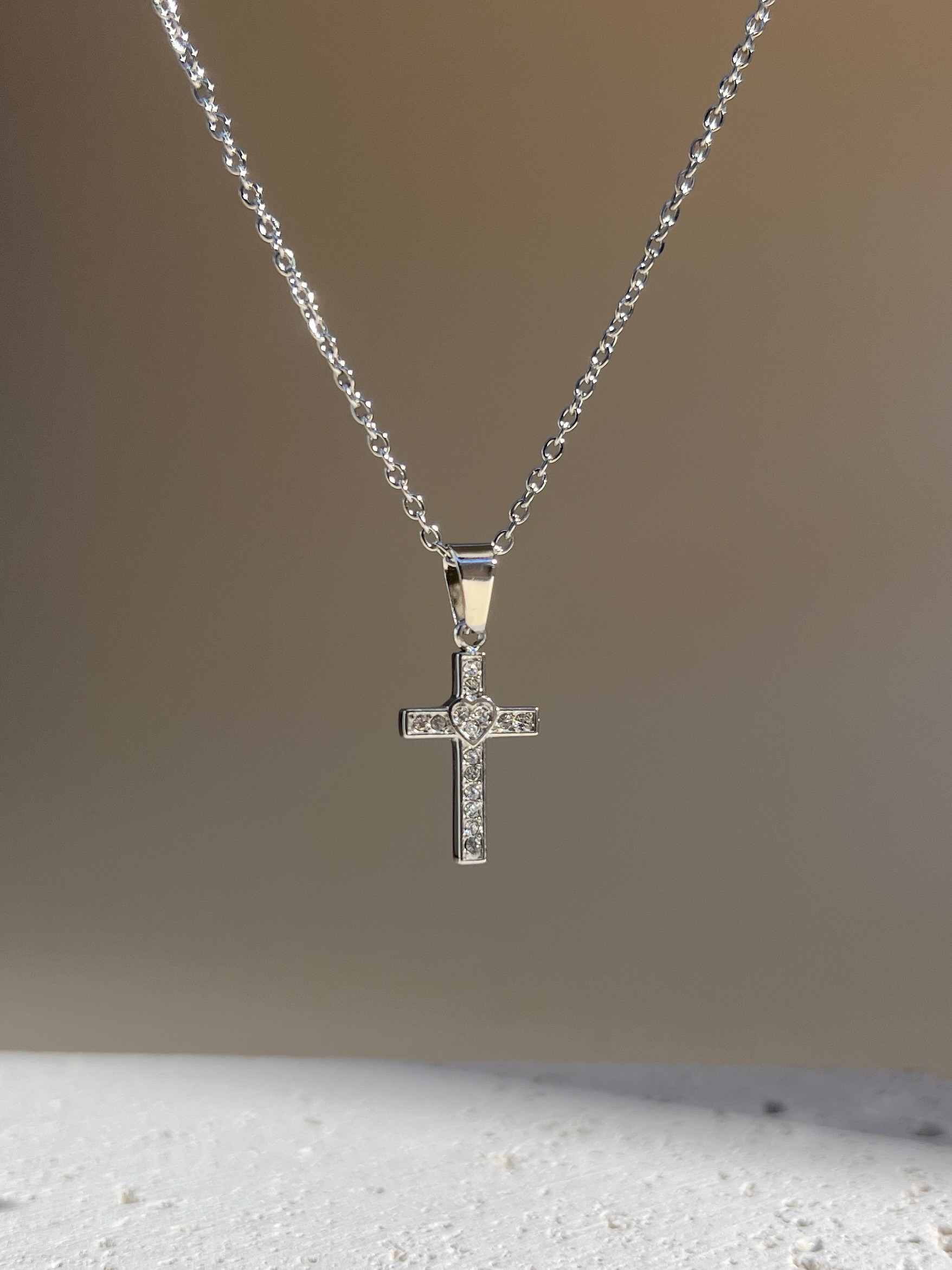 Wholesaler COSMOS - Women's gold and silver plated cross necklace, stainless steel, elegant, shiny, trendy